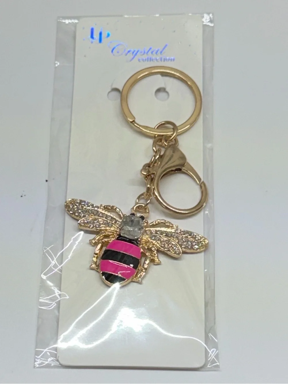 Bee Keychain - Gold with Pink and Black Stripes